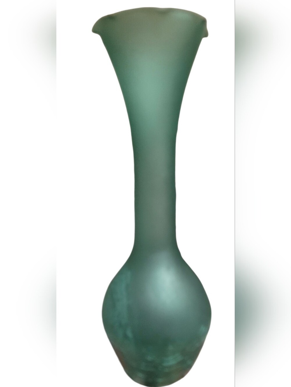 vintage green satin frosted crackled glass bud vase pilgrim Glass